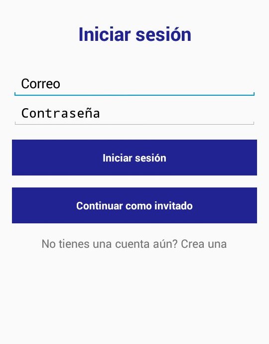 The Android app's login screen