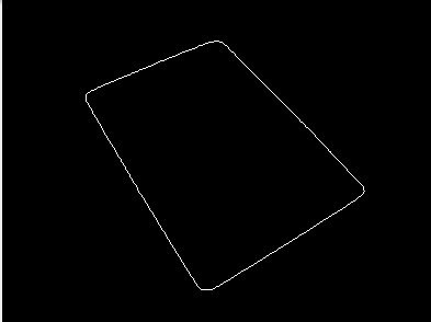 The largest-contour detection step isolating the playing card's outline against a black background