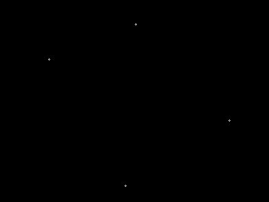 The four detected corners of the playing card, found by intersecting Hough lines along its outline